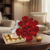 Buquê de 12 Rosas Vermelhas e Ferrero