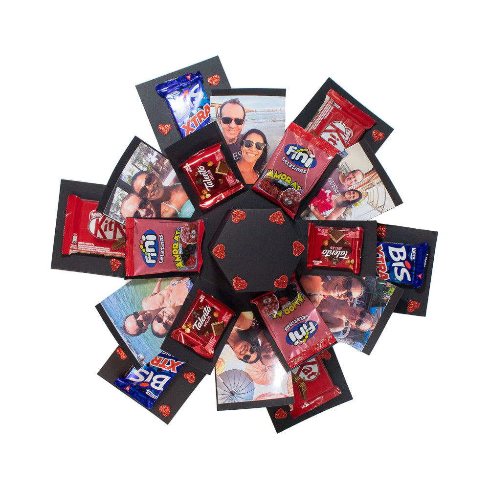 Caixa Explosão Premium Personalizada – Fotos, Chocolates e Mensagens de Amor 💝